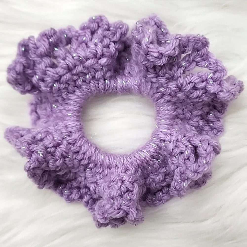 Handmade Textured Crocheted Scrunchies Ponytail Holder Hair Tie Set Of 4 - New